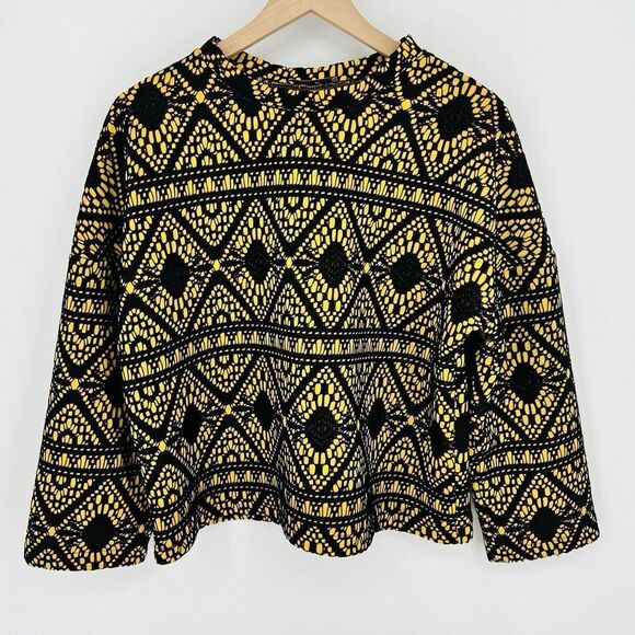 Zara Bright Yellow Black Lace Overlay Top Size Small - Picture 1 of 4